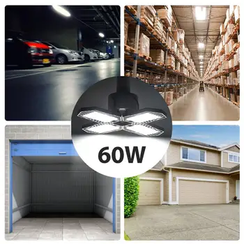 360 Laipsnių 60W Trivietis Garažas Šviesos Švytėjimas Deformuojamieji Šviesos Lempa, Garažo Patalpų Apšvietimas Premium 6000 Liumenų LED Žibintai, Lempos