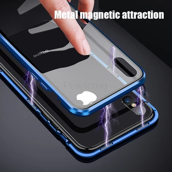 360 Magnetinės Metalo Atveju iphone, 11 Pro X XR XS MAX du kartus Pusėje grūdinto Stiklo Dangtelis, Skirtas 