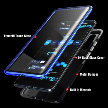 360 Magnetinės Metalo Atveju iphone, 11 Pro X XR XS MAX du kartus Pusėje grūdinto Stiklo Dangtelis, Skirtas 