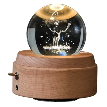 3D Crystal Ball Music Box Elnias Šviesos Besisukantis Muzikos Dėžutė Su Projekcija Led Šviesos