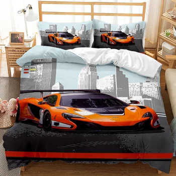 3D Lenktynių Automobilių Spausdinti Patalynės Komplektas King Size Ekstremalaus Sporto Minkšta Antklode Padengti Double Orange Lovos, Antklodės, Miegamasis Dekoro ir Namų Tekstilės