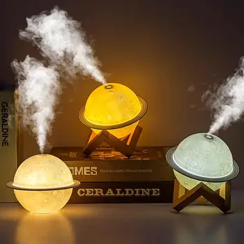 3D Planetos Lempos Oro Drėkintuvas Rūkas Valytuvas Naktį Šviesos LED Lempa su Stovu Difuzorius Naktį Šviesa ir šalto Rūko Drėkintuvas