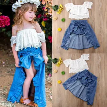 3Pcs/Set Boutique Vaikams Baby Girl drabužiai nėrinių trumpomis rankovėmis T-shirt Viršūnes+Trumpas +sijonas Drabužių Komplektus drabužių