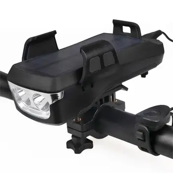 4 1 2 galvos Saulės energija Varomas USB Įkraunamas LED Dviračio priekinis žibintas, Dviračio Ragų Rankenos Telefono Laikiklis dviračių šviesos