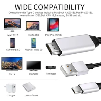 4K HD Aišku, C Tipo HDMI Kabelis, USB Kroviklis HDTV-AV TV, Monitorius, Adapteris 2M/6FT Samsung Galaxy S8 S9 Huawei Mate