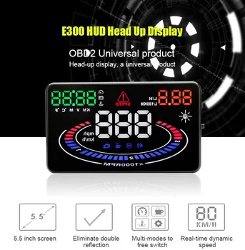 5.5 Colių Ekraną, E300 GPS HUD Head Up Display Greičio Signalo Atspindžio OBD2 Sąsaja Automatinis Projektoriaus Automobilio OBD II Vairavimo Kuro
