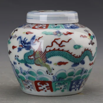 5 Antikvariniai MingDynasty porceliano puodą,Pastelinių drakonas ir feniksas skardinės,Rankomis dažyti amatų,Surinkimo ir Puošmena