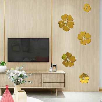 5 Psk Prabangus Gėlių Sienų Lipdukai Akrilo 3D Veidrodis, Meno, Lipdukas, skirtas Namų Miegamąjį Kambarį, TV Foną, Sienų Apdailai