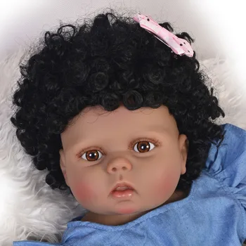 57 cm Atgimsta African American baby girl juodosios Lėlės Visą Silikono Reborn Baby Lėlės bebes atgimsta corpo de silikono inteiro