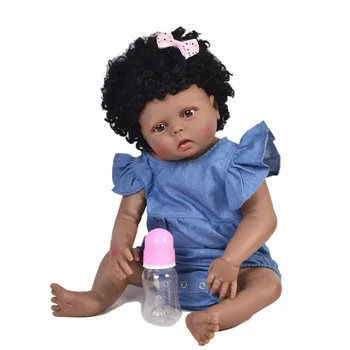 57 cm Atgimsta African American baby girl juodosios Lėlės Visą Silikono Reborn Baby Lėlės bebes atgimsta corpo de silikono inteiro