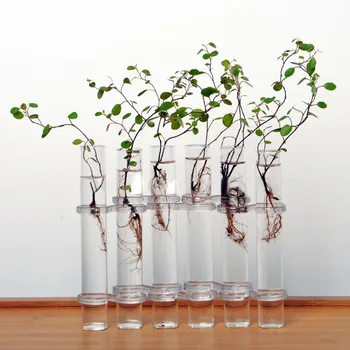 6 Stiklo Vamzdelių Formos Kabinti Hydroponic Gėlių, Augalų Vaza Terariumai Bakas