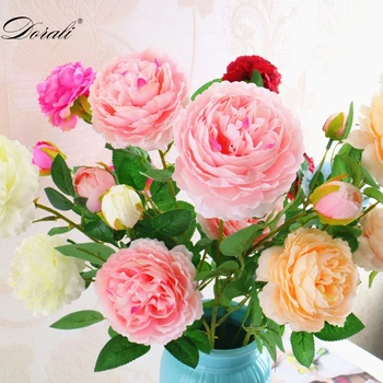 65cm Ilgio Europos Dirbtinių Gėlių 3 Vadovo Namuose Šilko Bijūnas Vestuvių Gėlių Užsienio Rose Dekoratyvinės Gėlės Šaliai Dekoro