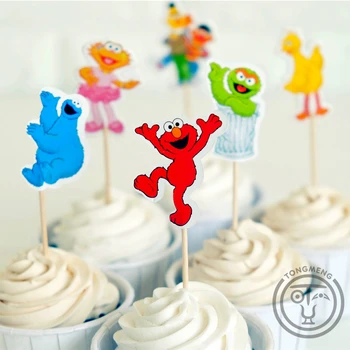 72pcs Kūdikių Animacinių filmų Seasame Gatvės Elmo nori žaisti Vila Palza Seasamo cupcake rėžtuvės susitvarko šalis dekoro Vaikams, gimtadienis