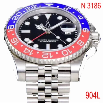 904L prabanga Raudona&Mėlyna Keramikos bezel GMT - Mechaninių Laikrodžių 1:1 Vyrai safyro stiklas Laikrodžio NOOB ETA 3186 AAA+
