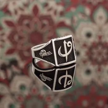 925 Sterling Vav Elif Modelis Tugra Raštuotas Sidabro Žiedas Turkijos, Aukščiausios Kokybės, Rankų Darbo Jawelery