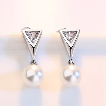 925 sterlingas sidabro blizga kristalų, perlų ponios'stud auskarai moterims, didmeninė juvelyrikos gimtadienio dovana lašas laivybos