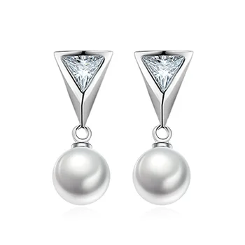 925 sterlingas sidabro blizga kristalų, perlų ponios'stud auskarai moterims, didmeninė juvelyrikos gimtadienio dovana lašas laivybos