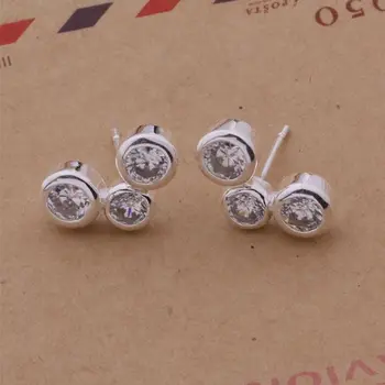 AE179 Karšto sterlingų auskarai , bižuterijos , trys gražūs akmenys /cbeaksla almajcta sidabro spalvos