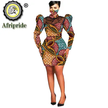 Afrikos Suknelės Moterims, Mini Suknelė ir Rungtynės Spausdinti Kaukė Bodycon Suknelė Sluoksniuotos Rankovėmis Dashiki Ankara Šalis Vestuvių Suknelė S2025018