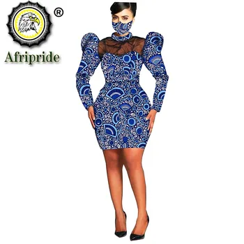 Afrikos Suknelės Moterims, Mini Suknelė ir Rungtynės Spausdinti Kaukė Bodycon Suknelė Sluoksniuotos Rankovėmis Dashiki Ankara Šalis Vestuvių Suknelė S2025018