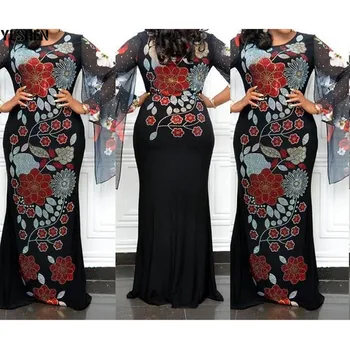 Afrikos Suknelės Moterims Šalis Dashiki Akių Pynimas Rankovės Skraiste Afrikos Suknelė Afrikos Drabužių Super Elastinga Deimantų Maxi Suknelė