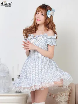 Ainclu Saldus Stilius Moterų Mėlyna Poliesteris Japonijos Sluoksniuotos Ladylike Saldus Mielas Princesė Suknelė Lolita