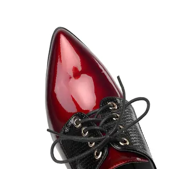 ALLBITEFO vyno raudona natūralios odos originali moterų aukšto kulno batai kirsti susieta mados šaliai batai, moterims aukštakulniai merginos aukštakulnius