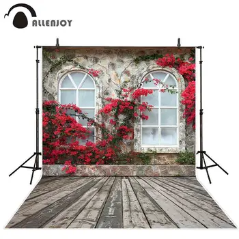 Allenjoy fotografijos fone raudona gėlė lange pavasario sodo fone foto studija photocall šaudyti prop photobooth dekoras