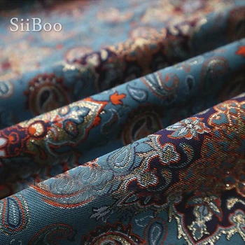 American retro stiliaus paisley metallic žakardo brokatas audinio suknelė kailis mėlyna žakardo audinių tela tecido stoffen SP5696