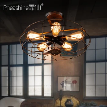 Amerikos pramonės gyvenamojo kambario, valgomojo, miegamojo lempos šviesą kūrybinė studija ventiliatorius lubų lempa
