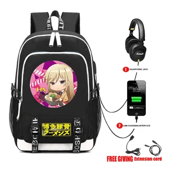 Anime Hakata Tonkotsu Ramens kuprinė USB Mokestis Ausinių lizdas Mokyklų rankinės vyrams, moterims, kelioniniai Krepšiai, Nešiojamas packsack 9 stilius
