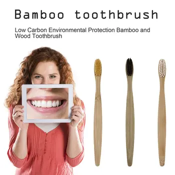 Aplinkai draugiškas Medienos dantų šepetėlį Bambuko dantų Šepetėlis Minkštas Bambuko Pluošto Medinės Rankenos Mažo anglies dioksido kiekio technologijų Eco-friendly Suaugusiems