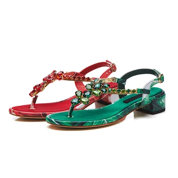 Arden Furtado 2018 m. vasaros mados butas sandalai kristalų gėlės žalia raudona žalia kalnų krištolas šlepetės moteris batai ponios sandalai