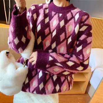 Argyle Streewear Mujer Sueteres Saldus Kašmyras Šiltas Storas Rudens Žiemos Megztiniai Korėjos Puloveris Vintage Mados