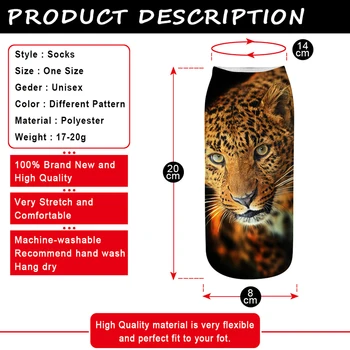 Asmenybės leopardas Spausdinti Trumpos Kojinės Moterims 3D Spausdinimo Medvilnės Kojinės Harajuku Dizaino Vasaros Kulkšnies Moterų Kojinės