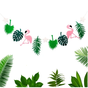 Atogrąžų Flamingo Girliandą Kokoso Lapų Havajų Luau Atogrąžų su Gimtadieniu Vėliavos Banner Atveju Šalis, Apdailos Prekių LED