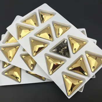 Aukso Hematitas Spalva 22mm 12pcs Didelis Trikampis Siūti kalnų krištolas FlatBack Stiklo Kristalų Siūti Ant Akmens, Vestuvių Suknelė Drabužių