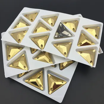 Aukso Hematitas Spalva 22mm 12pcs Didelis Trikampis Siūti kalnų krištolas FlatBack Stiklo Kristalų Siūti Ant Akmens, Vestuvių Suknelė Drabužių