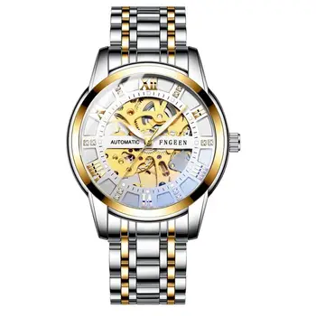 Aukso Mechaninių Laikrodžių Mados Prabangių Tourbillon Laikrodis Skeleto Diamond Dial Šviesos Laikrodis Savarankiškai Vėjo Automatinis Laikrodis