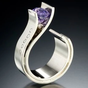 Aukštos klasės violetinė spalva crystal cirkonis unikalaus dizaino ponios žiedas išskirtinį raižyti sidabro spalvos žiedas C4M358