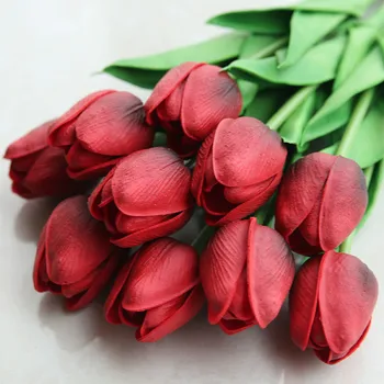 Aukštos Kokybės 1pcs Nekilnojamojo Touch Tulpių Namų Dekoracijas Raudona Pu Tulpės, Dirbtinės Gėlės White Tulip Gėlių Puokštės Šilko Tulpės