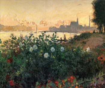 Aukštos kokybės Aliejaus tapybos Drobės Kopijos, Argenteuil, Gėlių Upės kranto (1877) Pateikė Claude Monet rankomis dažyti