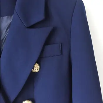 Aukštos kokybės moterų, sportiniai švarkai (bleizeriai) biuro kailis kostiumas striukė moteriška dvigubo breasted metaliniai mygtukai oficialų švarkas rudenį outwear L1359 EMS