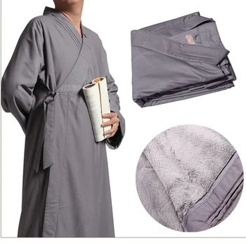 Aukštos kokybės pilka vienuoliai žiemą šilta medvilnė kailio vilnos robebuddhist suknelė abbotmeditation Nustatyti kovos menų drabužiai vienodi