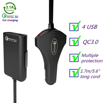 Automobilinis USB Įkroviklis, Greito Įkroviklio 3.0 su Saugos Plaktukas, Greitai Telefonų Įkrovimo Adapteris, skirtas 