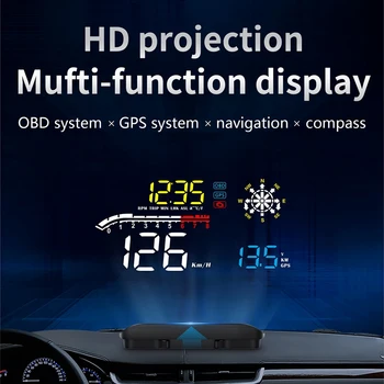 Automobilių HUD Head Up Display OBD2 II EUOBD greičio viršijimo Perspėjimo Sistema, Projektorius prekinis, galinis Stiklo Auto Elektroninių Įtampos Signalą D1