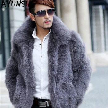 AYUNSUE Dirbtiniais Fox Fur Coat Vyrų Drabužiai 2020 M. Žiemos Striukė Vyrų Paltai Mados Streetwear Furry Mens Kailio Striukė Manteau Homme KJ974