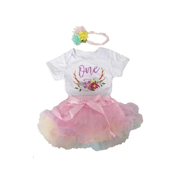Baby Girl Dress Pirmojo gimtadienio Suknelė rožinės spalvos Nėrinių Krikšto Bowknot Princesė Suknelės Vestuves Laiškas spausdinti viršuje drabužius bebe