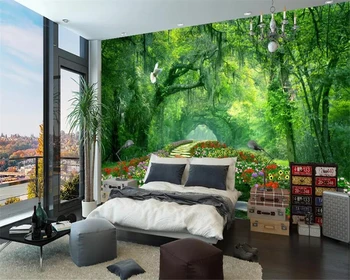 Beibehang Foto Tapetai miško Parkas Žalioji Kelių 3d Gamtos Kraštovaizdžio Sienos Freskos Gyvenamasis Kambarys su Sofa-lova, TV Foną, Sienos 3d tapetai