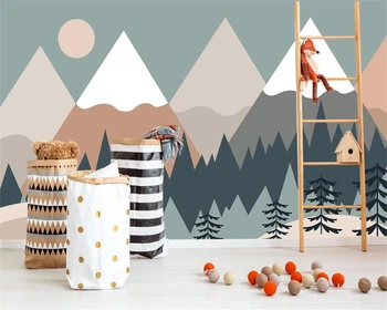 Beibehang Individualų modernios geometrinės miškai kalnų pušis vaikų kambarys animacinių filmų fone de papel parede tapetai